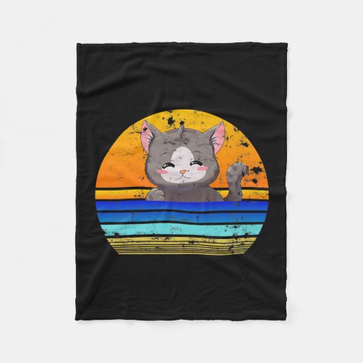 Cat Sunset Retro 80s stijl | cadeau Fleece Deken (Voorkant)
