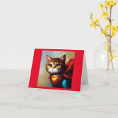 Cat Superheld Kaart (Gele Bloem)