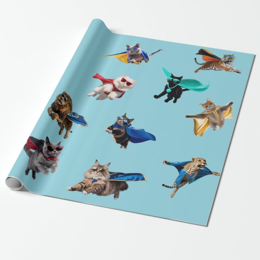 Cat Superheroes Cadeaupapier (Uitgerold)