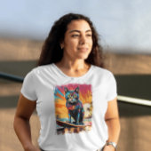 Cat Surfen Schattigee kleurrijke stripillustratie T-shirt