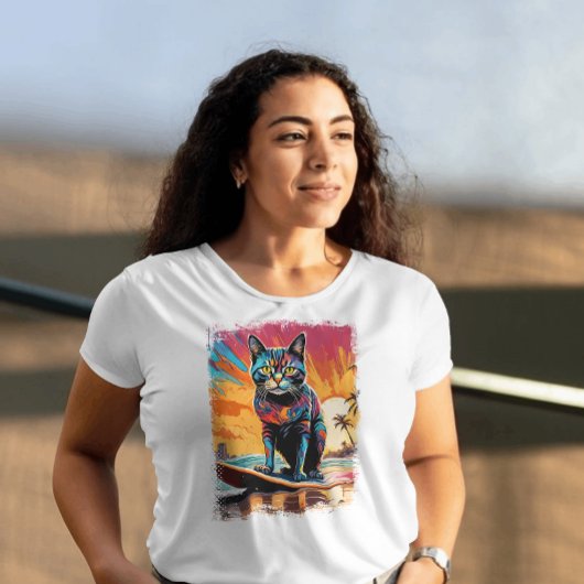 Cat Surfen Schattigee kleurrijke stripillustratie T-shirt