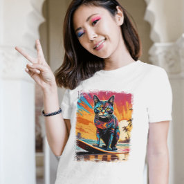 Cat Surfen Schattigee kleurrijke stripillustratie T-shirt