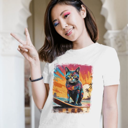 Cat Surfen Schattigee kleurrijke stripillustratie T-shirt