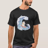 Cat Surfer Ocean Wave Kat Retro Anime Japan T Sh T-shirt (Voorkant)