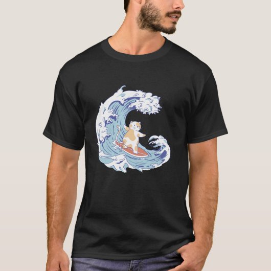 Cat Surfer Ocean Wave Kat Retro Anime Japan T Sh T-shirt (Voorkant)