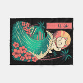 Cat Surfing Japanese _1 Fleece Deken (Voorkant (Horizontaal))