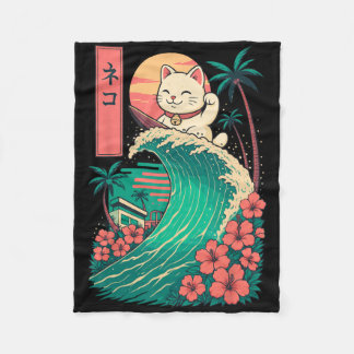 Cat Surfing Japanese _1 Fleece Deken