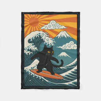 Cat Surfing Japanese _2 Fleece Deken