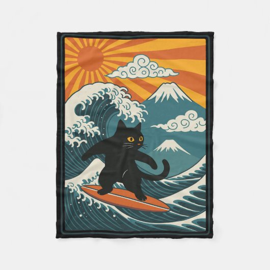 Cat Surfing Japanese _2 Fleece Deken (Voorkant)