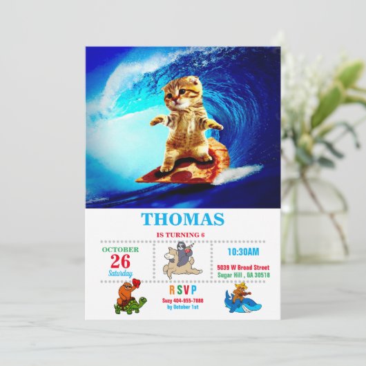 Cat Surfing Pizza Kaart (Staand voorkant)