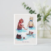 Cat Swimming at the Beach, Louis Wain Briefkaart (Staand voorkant)