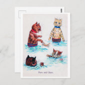 Cat Swimming at the Beach, Louis Wain Briefkaart (Voorkant / Achterkant)