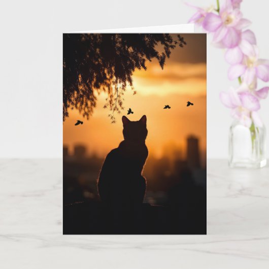 Cat Sympathy Loss of Cat Sunset With Birds Kaart (Orchidee)