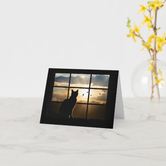 Cat Sympathy Loss of Cat with Beautiful Silhouette Kaart (Gele Bloem)