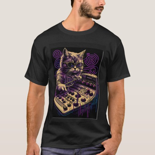 Cat Synthesizer Analoge Synth  Studio Gear T-shirt (Voorkant)