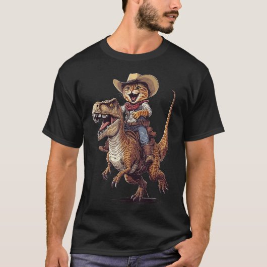 Cat T Rex Cowboy T-shirt (Voorkant)