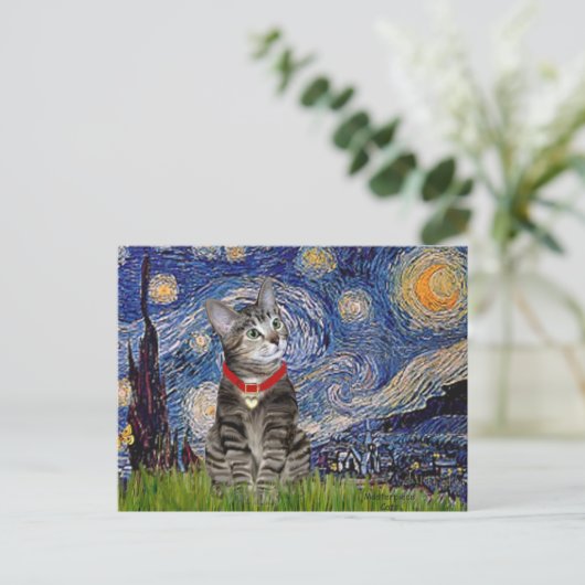 CAT (Tabby2) — Sterrennacht Briefkaart (Staand voorkant)