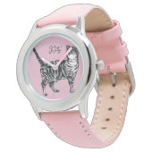Cat Tabby Pastel Cats Girls Rose Pink Pets Horloge (Gekanteld)