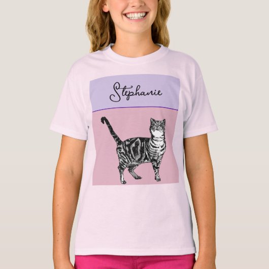 Cat Tabby Pastel Cats Girls Rose Pink Pets T-shirt (Voorkant)