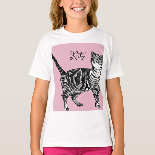 Cat Tabby Pastel Cats Girls Rose Pink Pets T-shirt (Voorkant)