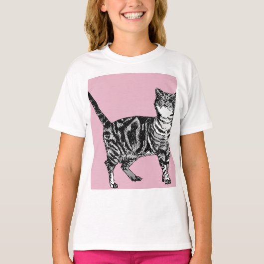 Cat Tabby Pastel Cats Girls Rose Pink Pets T-shirt (Voorkant)