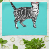 Cat Tabby Pastel Cats Vrouwen Blauwgroen Aqua Naam Theedoek (Gevouwen)