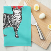 Cat Tabby Pastel Cats Vrouwen Blauwgroen Aqua Naam Theedoek (Quarter Fold)
