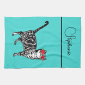 Cat Tabby Pastel Cats Vrouwen Blauwgroen Aqua Naam Theedoek (Horizontaal)