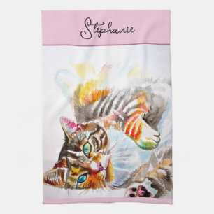 Cat Tabby Pastel Cats Vrouwen Roos Roze Huisdieren Theedoek