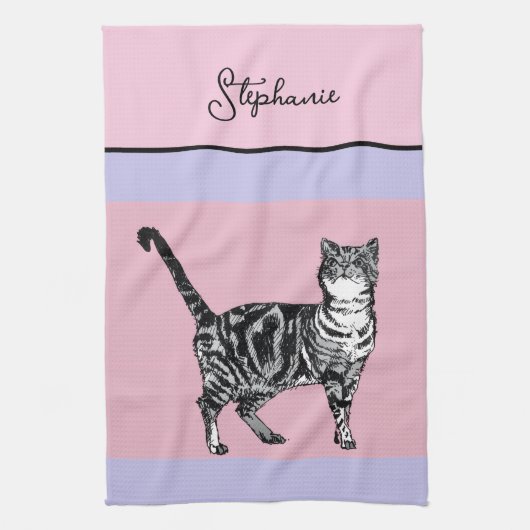 Cat Tabby Pastel Cats Womens Light Pink Purple Theedoek (Verticaal)