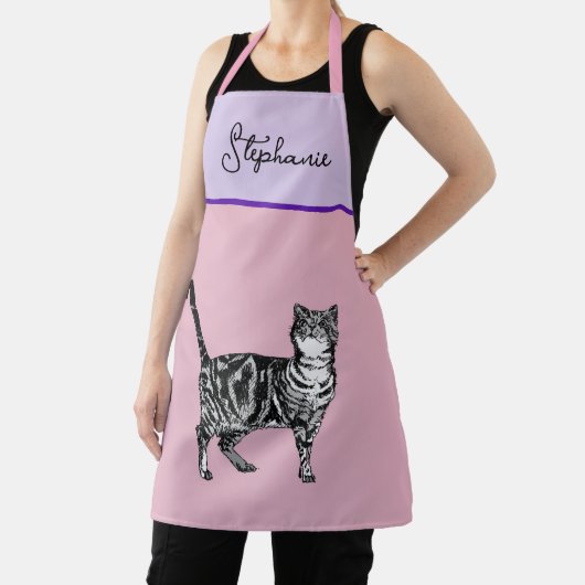 Cat Tabby Pastel Katten Vrouwen Lichtroze Lavander Schort (Insitu)