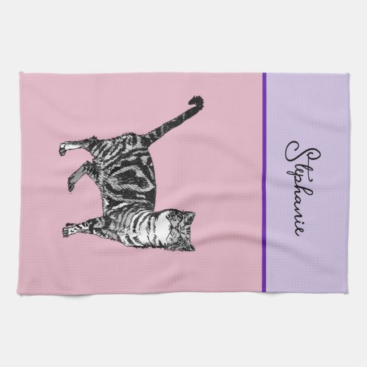 Cat Tabby Pastel Katten Vrouwen Lichtroze Lavander Theedoek (Horizontaal)