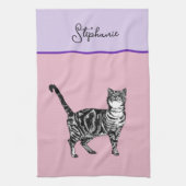 Cat Tabby Pastel Katten Vrouwen Lichtroze Lavander Theedoek (Verticaal)
