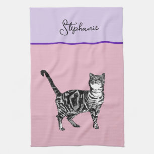 Cat Tabby Pastel Katten Vrouwen Lichtroze Lavander Theedoek