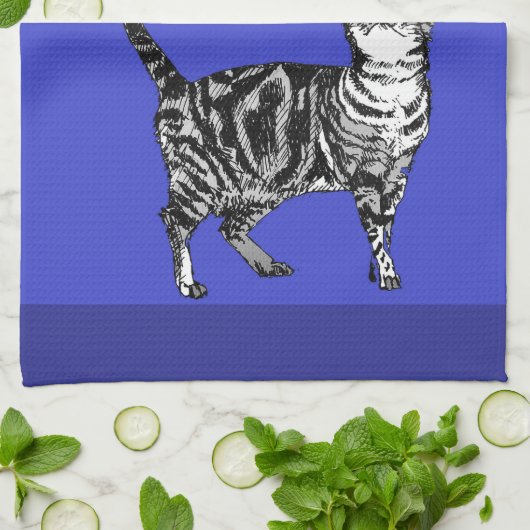 Cat Tabby Pastel Katten Vrouwen Marine Blauw Theedoek (Gevouwen)