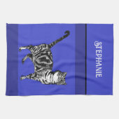 Cat Tabby Pastel Katten Vrouwen Marine Blauw Theedoek (Horizontaal)
