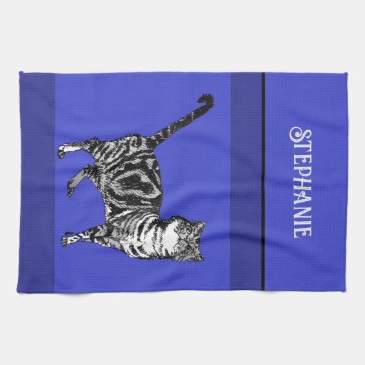 Cat Tabby Pastel Katten Vrouwen Marine Blauw Theedoek (Horizontaal)
