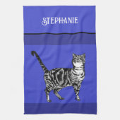Cat Tabby Pastel Katten Vrouwen Marine Blauw Theedoek (Verticaal)