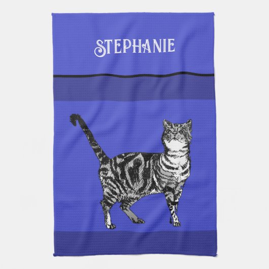 Cat Tabby Pastel Katten Vrouwen Marine Blauw Theedoek (Verticaal)