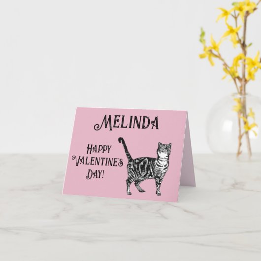 Cat Tabby Pastel Roze Katten Valentijnsdag Kaart (Gele Bloem)