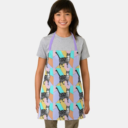 Cat Tabby Pattern Pastel Cats Girls Childs Apron Schort (Insitu)