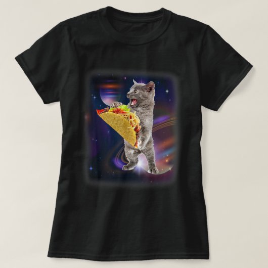 Cat Taco in Space Funny T-shirt voor kat en Taco L (Design voorkant)
