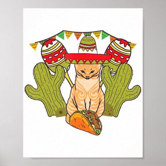 Cat Taco Sombrero Mexican Fiesta Funny Cinco de Ma Poster (Voorkant)