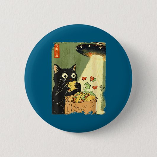 Cat Tacos Anime UFO Japanese Vibes Ronde Button 5,7 Cm (Voorkant)