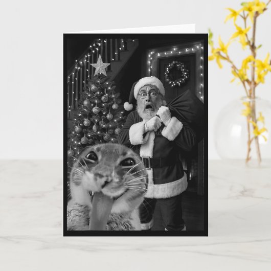 Cat Taking A Selfie Santa Christmas Xmas Pajamas H Kaart (Gele Bloem)