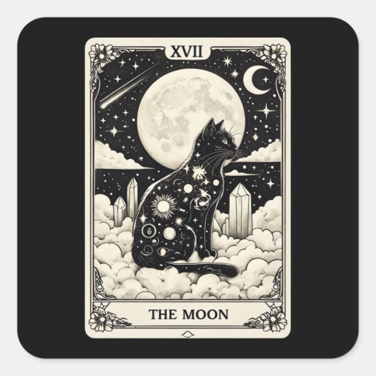 Cat Tarot Kaart The Moon Graphic Vierkante Sticker (Voorkant)