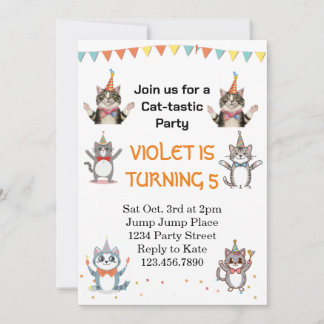 Cat-tastic kat verjaardagsfeestje met goudfolie kaart