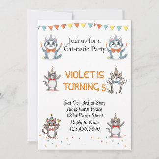 Cat-tastic kat verjaardagsfeestje met goudfolie kaart
