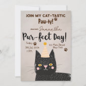 Cat-tastic Paw-ty! Pur-fect Verjaardag - Black Cat Kaart (Voorkant)