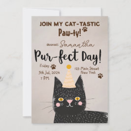 Cat-tastic Paw-ty! Pur-fect Verjaardag - Black Cat Kaart